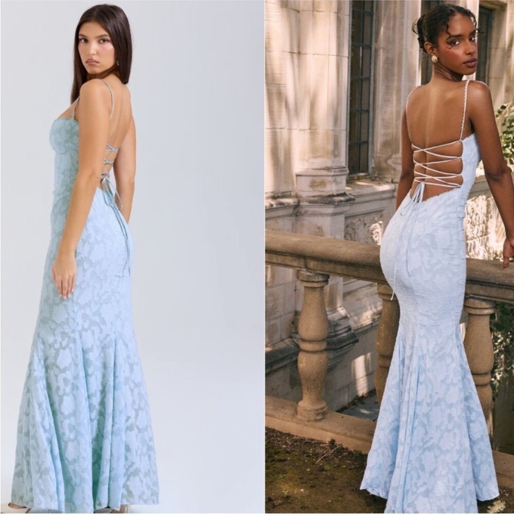HOUSE OF CB 'Joan' Bluebell Lace Up Back Maxi Dress NWOT Size XS